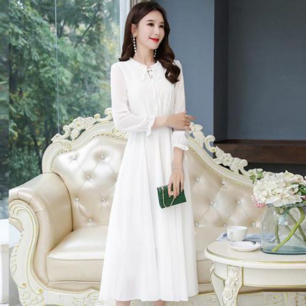 

casual dresses fashion 2021 spring female solid boho robe long sleeve slim a-line chiffon dress elegant women casaul plus size korean, Black;gray