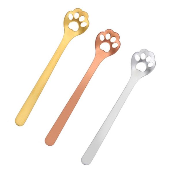 

spoons 3pcs 304 stainless steel coffee spoon cake dessert mini hollow out cat claw (silver + golden rose gold)