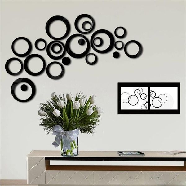 

wall stickers 24pcs/lot diy 3d circle mirror sticker crystal mural decal home decor living room tv background mirrored decorative