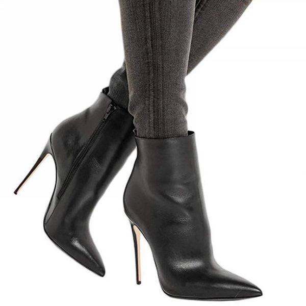 

boots 8/10cm heels woman ankle black leather boot womens high heel shoes women winter party shoe dress bottine
