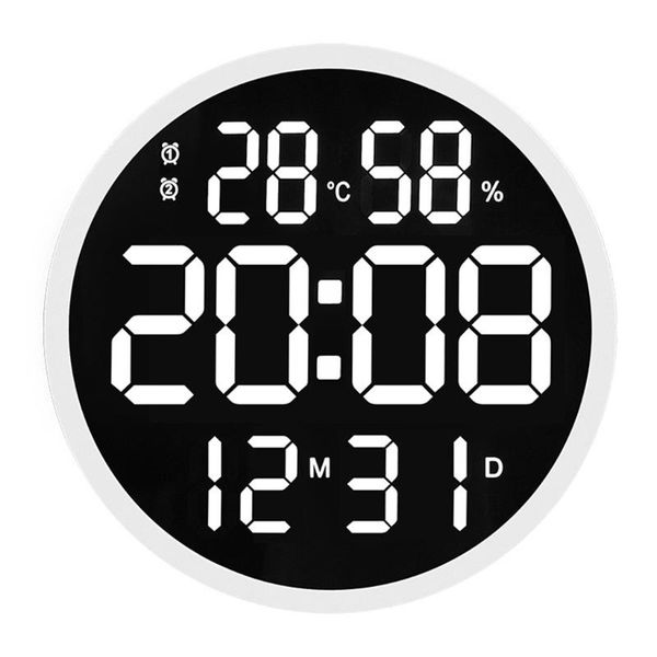 

simple design living room led round wall clock digital display temperature date