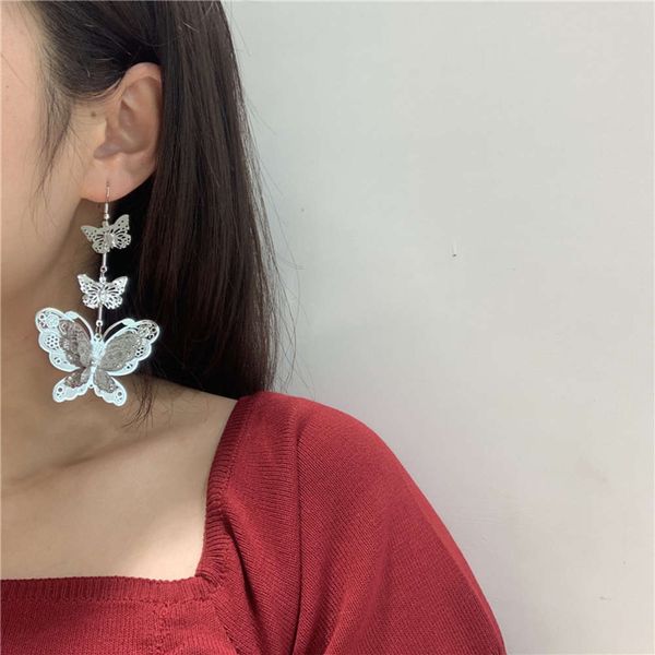 

hbp fashion personality exaggerated earrings three dimensional size butterfly versatile fairy temperament exquisite wings ear hook net red, Silver