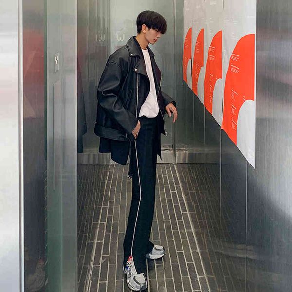 

men's leather & faux solid men's leather jacket with long sleeves, black a man's lapel, warm and simple, from winter 3wlc