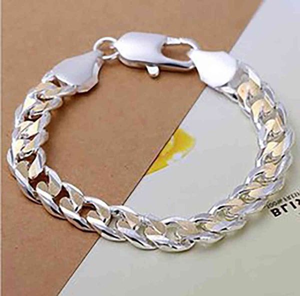 

brand necklace wholesale 925 sterling silver 10mm charm chains 8'' bracelet bangle wedding party gift box fashion jewelry square l