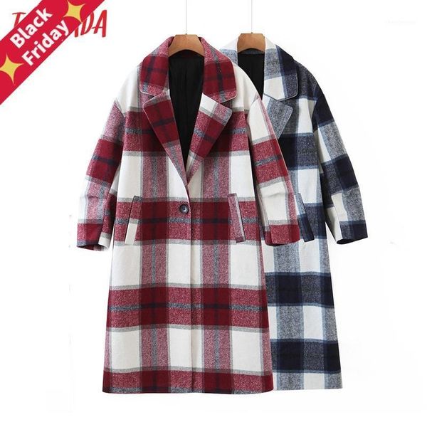 

tangada women 2021 winter gray thick coats jacket loose long sleeves pocket ladies elegant overcoat qw45 women's wool & blends, Black