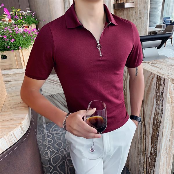 

20-summer Korean Style Polo Shirt Solid Color Zipper Simple Design Lapel Short Tshits Street Wear Men's Clothes 78l2, White;black