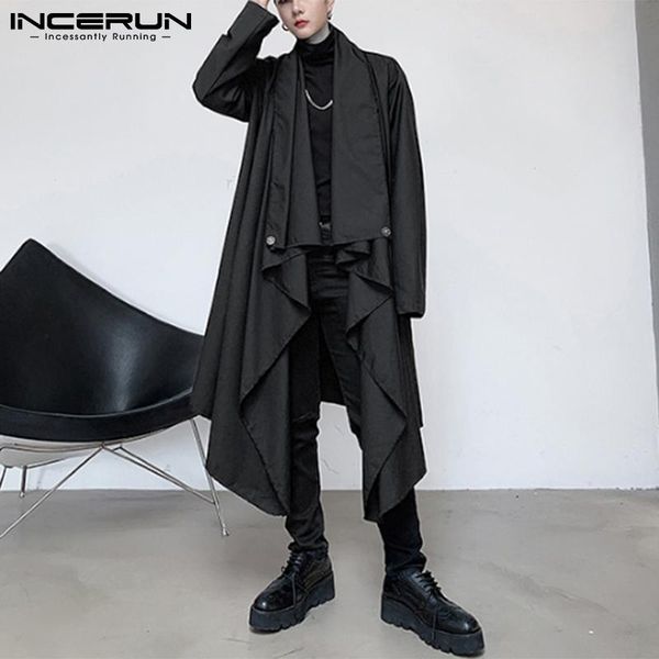 

men's trench coats 2021 stylish casual streetwear solid color comfortable mid-length drop collar design jackets cardigan s-5xl incerun, Tan;black