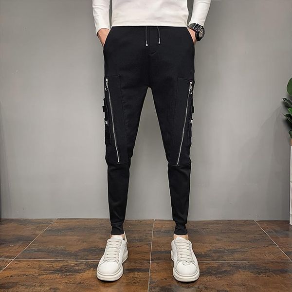 

fashion side zipper design women pants harem clothing simple all match slim fit casual joggers trousers hip black 36 28