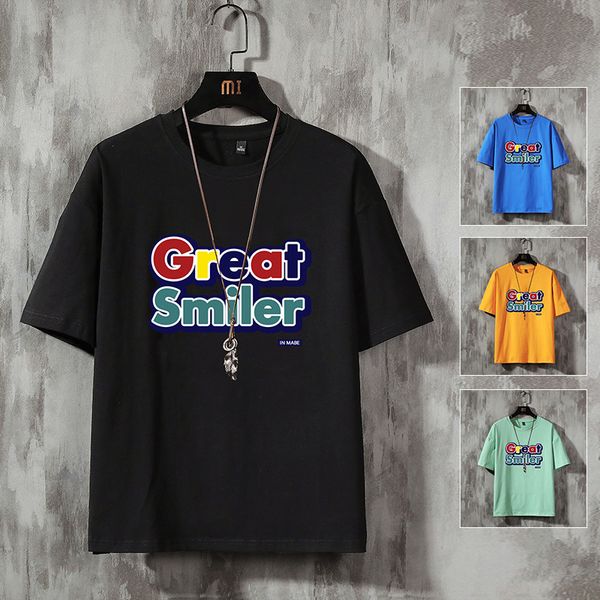 

2021 new cool loose o-neck summer printed casual men t shirt short sleeve cotton comfortable fabric tshirts qgtk, White;black