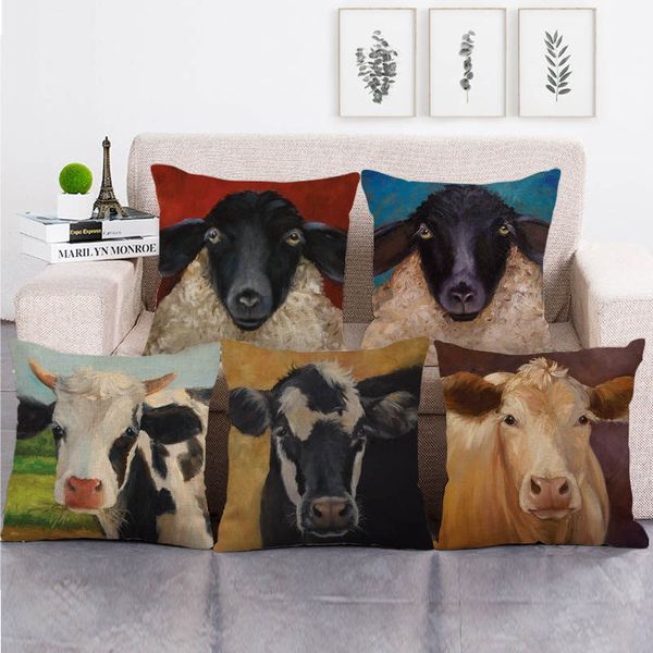 

45cm*45cm fram animals cow design linen/cotton throw pillow covers couch cushion cover home decor pillow