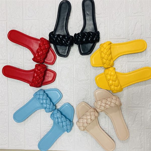 

2021 wholesale women slippers plus size & club summer shoes solid color nude beachwear sandals flat scuffs casual weaving 36-42 plain fashio, Black