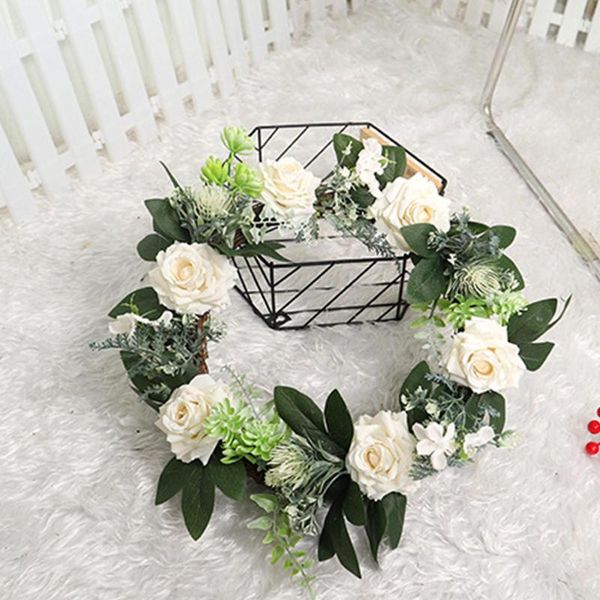 

white rose succulent wreath door threshold artificial garland diy home living room party pendant simulation wreath wall decor