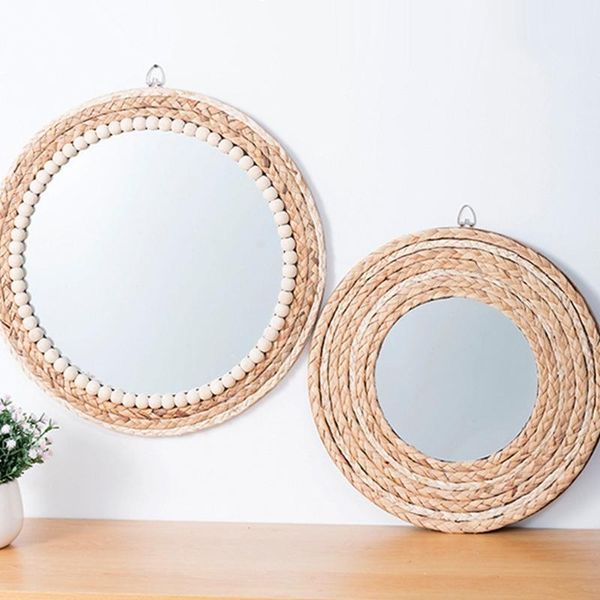 

mirrors rattan round wall hanging mirror bohemian macrame wooden beadscircle makeup tapestry home bedroom art decor