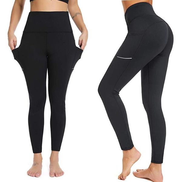 

women's leggings jaycosin 2021 pants with pocket high waisted tummy control workout 2.22, Black