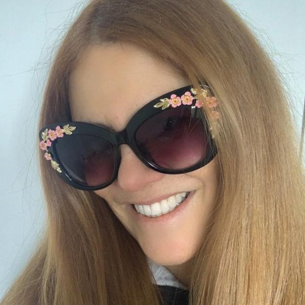 

sunglasses 2021 fashion retro rose flower for women metal pink design decorative eyewear oversize cat eye vintage glasses sun, White;black