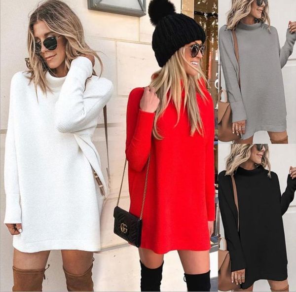 

casual dresses european and american autumn fashion slim round neck long sleeve knitted dress, Black;gray