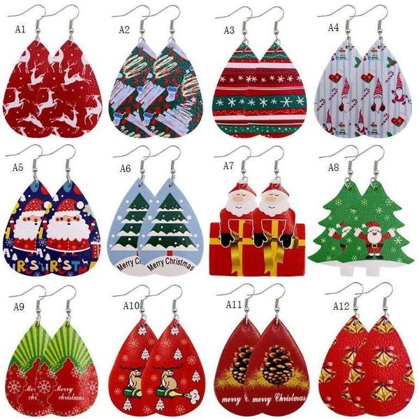 

new christmas ornaments festive party favor christmas earrings christmas snowman deer print leather earrings holiday gift