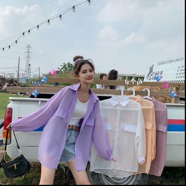 

women thin chiffon summer shirts blouses full sleeve shirt women simple casual solid shirt for female dx3183, White