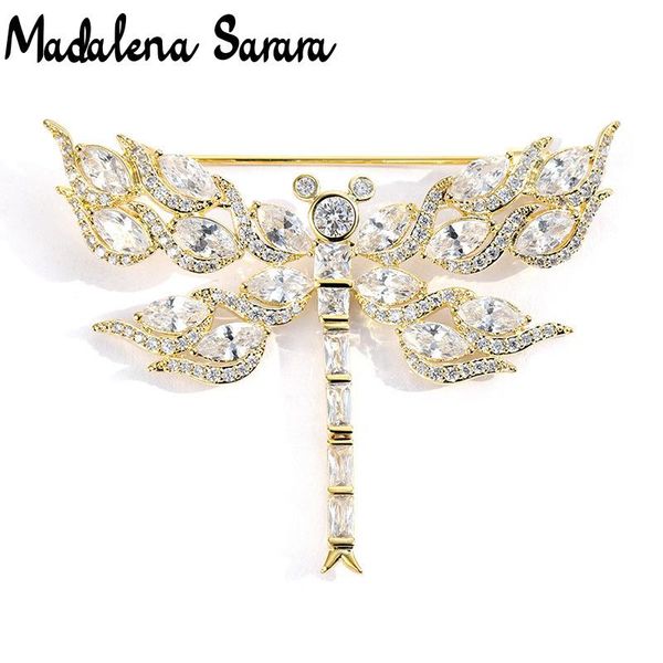 

pins, brooches madalena sarara zircon and crystal inlaid pearl brooch gol plated copper dragonfly style fine pin for women jewelry, Gray