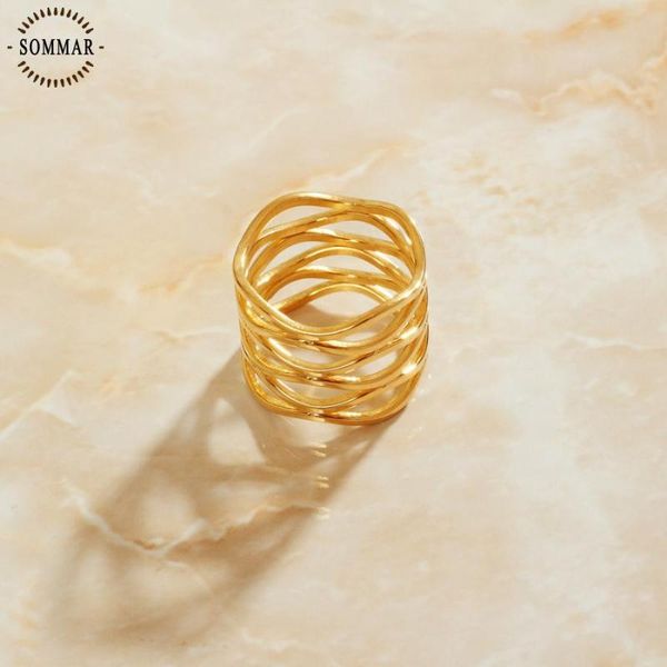 

cluster rings sommar 18kgp gold filled maiden for women stylish, simple, wavy lines jewelry on the neck, Golden;silver