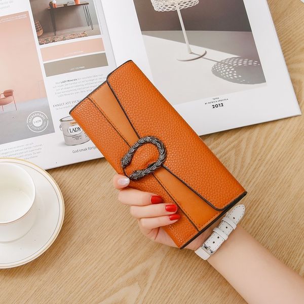 

fold long pu leather snake lock hasp card holder high capacity contrast color women clutch wallet, Red;black