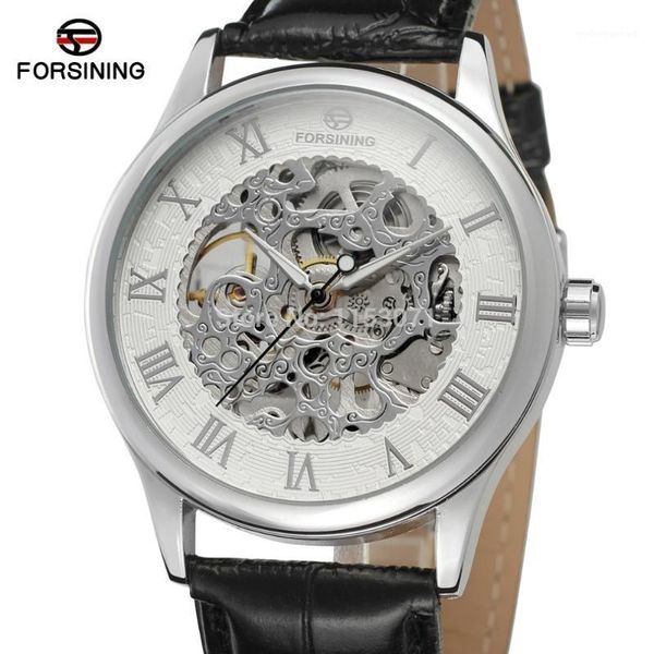 

mechanical watch fashion design for men handwinder silver case&dial with color roman numbers skeleton fsg8094m3s1 wristwatches, Slivery;brown