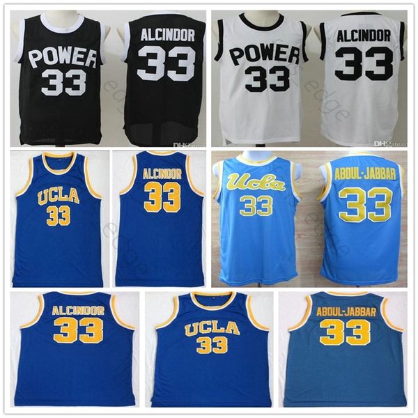 

ncaa power memorial academy high school #33 lewis alcindor jr. basketball jersey kareem abdul-jabbar ucla bruins college jerseys shirts, Black