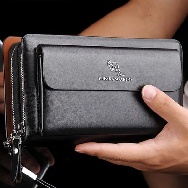 

wallet men clutch bag double zippers long wallet carteira large capacity purse business coin purses men monedero hombre, Red;black