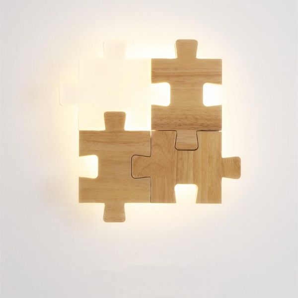 

nordic loft log bedside wall light creative jigsaw aisle kid's room study led wall lamp fixtures ing