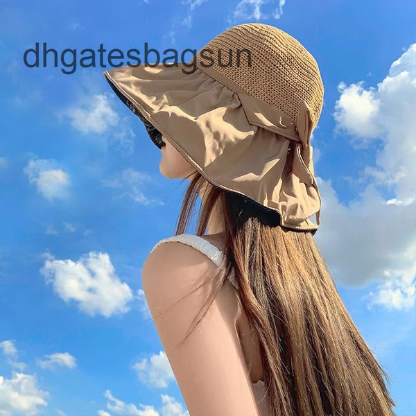 

brand cap and carves black rubber beach hat sun visor female summer hollow straw hat uv big eaves cover face sunscreen fisherman's, Blue;gray