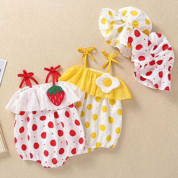 

rompers summer infant baby girls clothes suit toddler girl cotton bodysuits+hat born jumpsuit one piece outfit, Blue