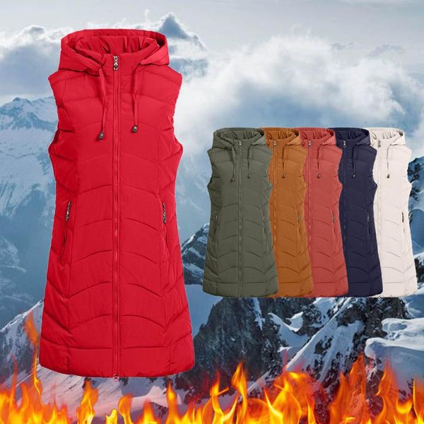 

women's vests warm 2021 winter women long fashion hooded sleeveless casual lady brief outwear vest blouse shirts coat femme sweatshirt, Black;white