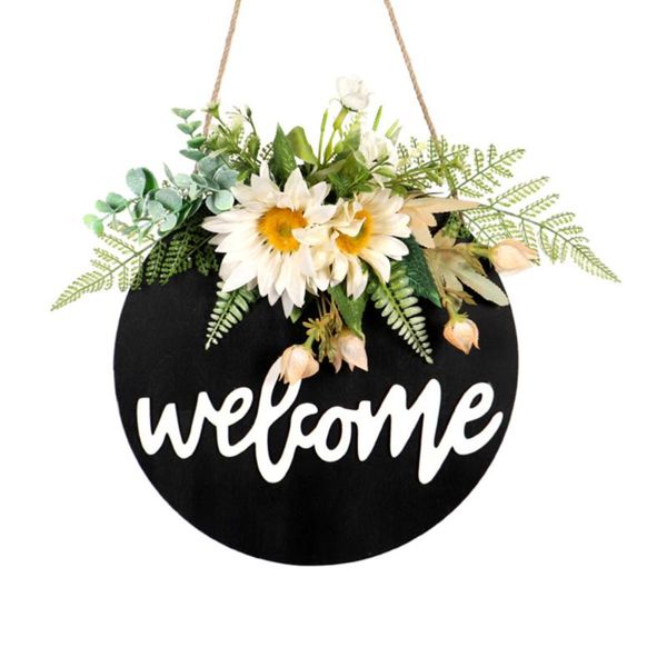 

hooks & rails 1pc sunflower wreath simulated garland welcome decorative doorplate (white)
