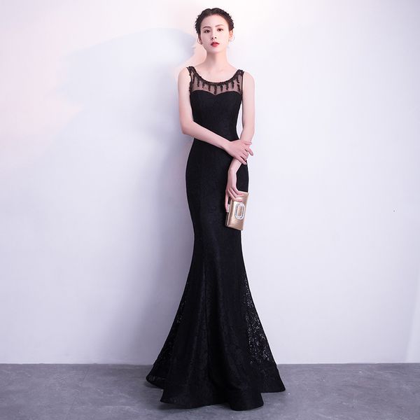 

elegant maxi sleeveless women wedding party floor length nightclub mermaid dresses qq5g, Black;gray
