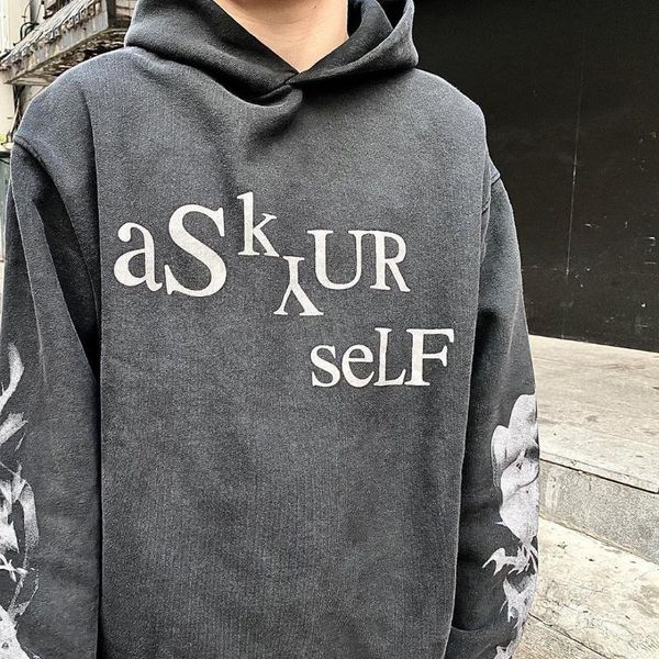 

men's hoodies & sweatshirts askyurself evening glow print washed extra vintage women's sweatshirt oversized hoodie clothing, Black