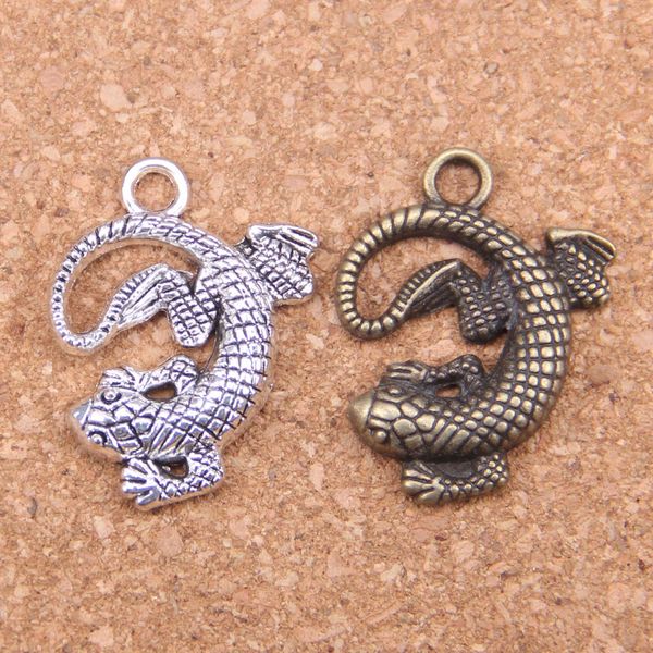 30 шт. Старинная серебристая бронза с покрытием Gecko Lizard Подвески Подвеска DIY Ожерелье Браслет Браслет Находки 31 * 24 мм
