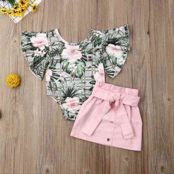 

baby girl kids summer toddler outfits clothes ruffle romper floral skirt 2pcs set cotton outfit clothes, White