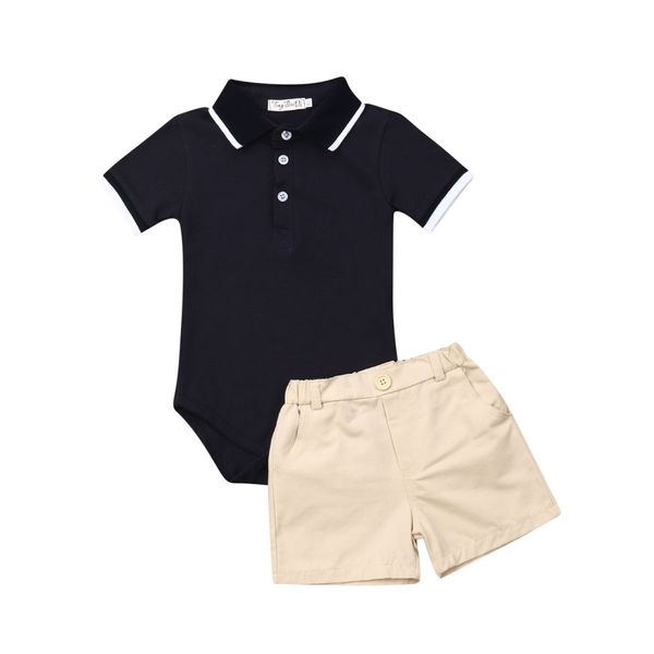 

2pcs infant baby boy clothes 0-3y blue romper jumpsuit +pants shorts outfit gentleman set, White