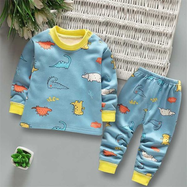 Çocuk Pijama Çocuklar Termal Iç Çamaşırı Seti Erkek Bebek Kız Kadife Kalınlaşmış Sonbahar Giysileri Pantolon Erkek Kız Pijamas Çocuklar 211105