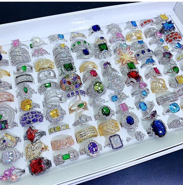 

fashion heavy industry luxury micro-inlaid colorful zirconium rings gorgeous crystal 925 silver gem explosion ring joker jewelry wholesale, Golden;silver