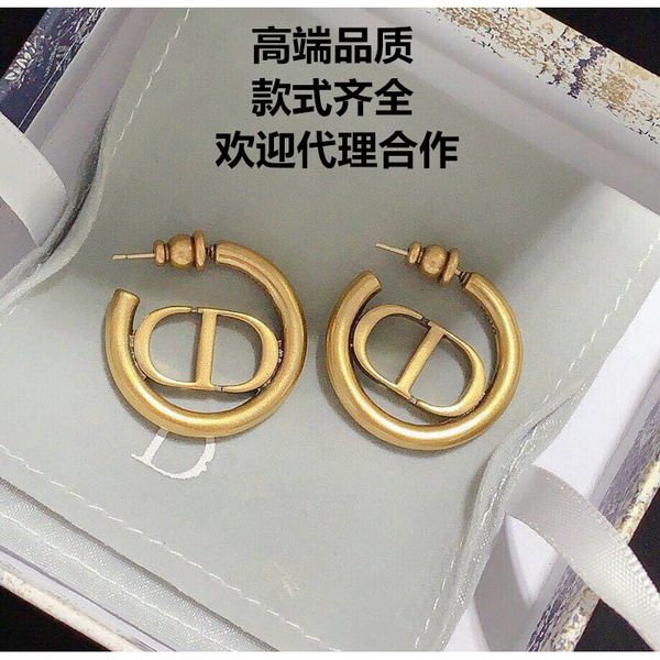 

design jewelry shidifei brass letter 925 silver needle female earrings high version, Golden