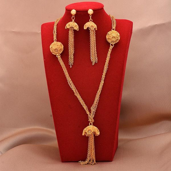 

earrings & necklace dubai 24k ethiopia gold plated bridal jewelry sets bells gift wedding jewellery set wholesale for women girl, Silver