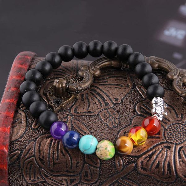 

charm bracelets 7 reiki chakra bracelet quartz lava white black turquoises bangle for women natural stone meditation healing, Golden;silver