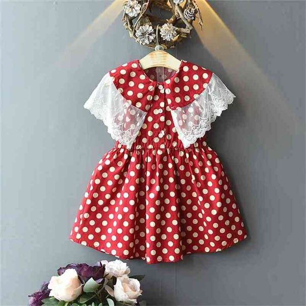 

summer girls' dress fashion american lace doll collar polka dot princess party children baby kids clothing 210625, Red;yellow