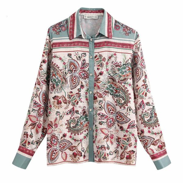 

2021 women vintage color match totem flower print casual smock blouse office lady wear shirts chic chemise femininas ls6365, White