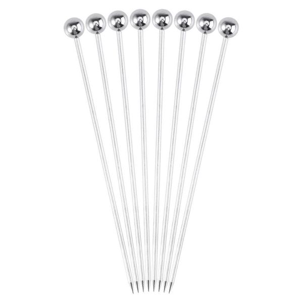 

8pcs stainless steel cocktail picks practical fruit pick useful stirring stick party supplies for home bar (ball head)