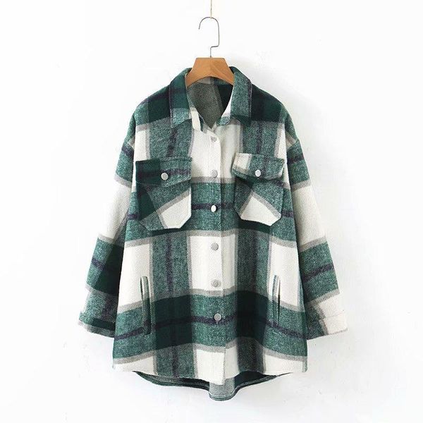 

women's jackets autumn winter green plaid jacket and coat fashion button long sleeve casual office warm outwear oversized ladies, Black;brown