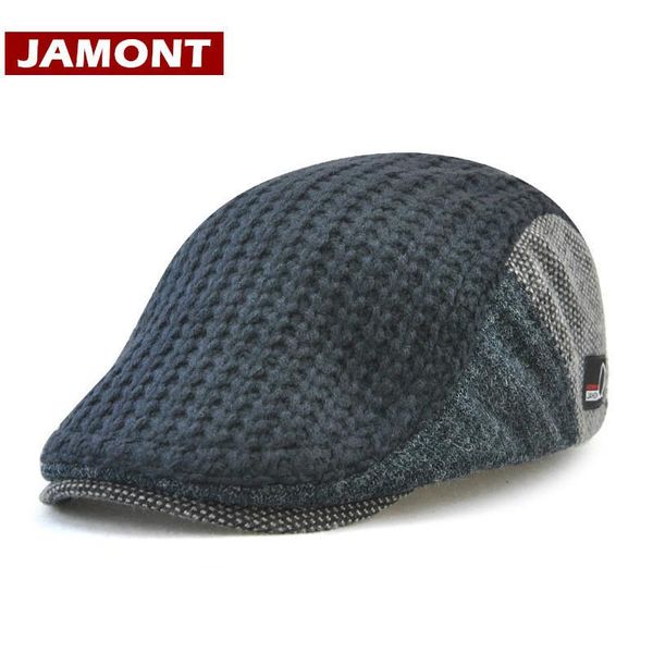 

berets jamont winter men hat visors woolen cap england style warm men's knitted hats casquette flat caps, Blue;gray