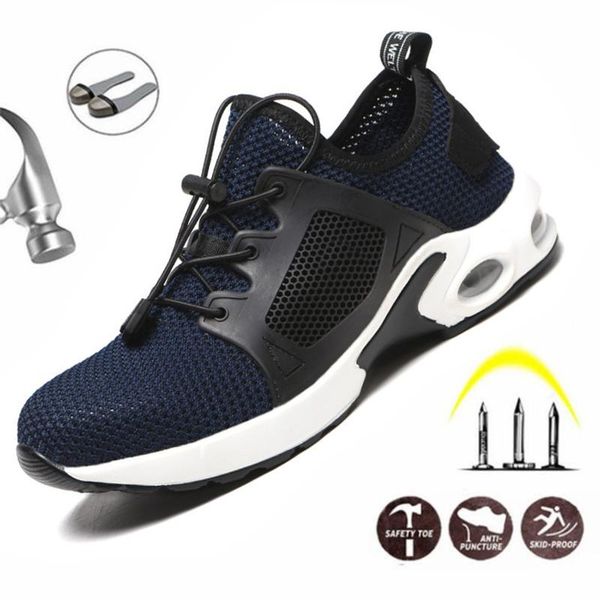 

boots male work shoe steel toe cap & safety men breathable light shoes anti-puncture working sneakers, Black