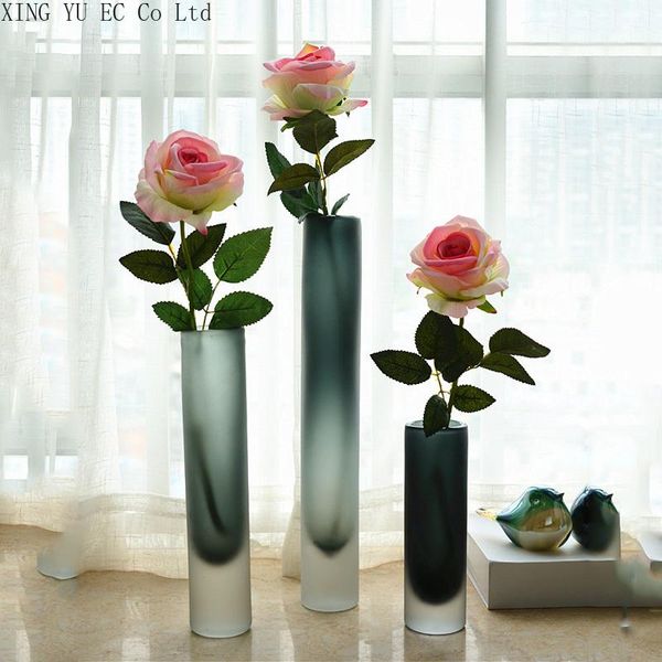 

grey glass vase artificial flower home decoration accessories art frosted slender flower arrangement cylindrical vase ornaments